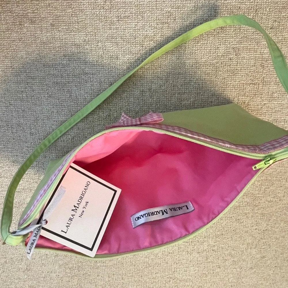 Lulu Mango Lime Shoulder Bag with Pink Gingham Trim